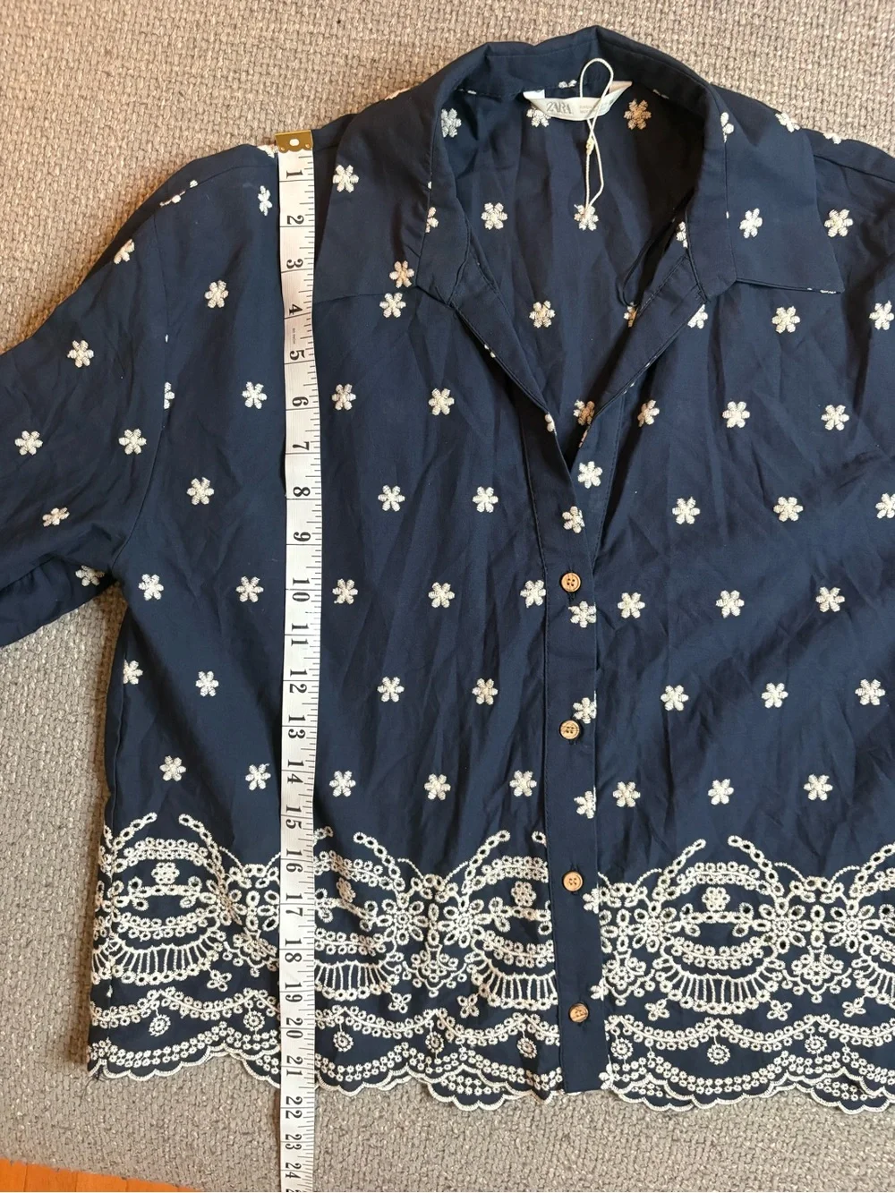 Zara Embroidered Eyelet Cotton Blouse Size Small - Picture 5 of 9